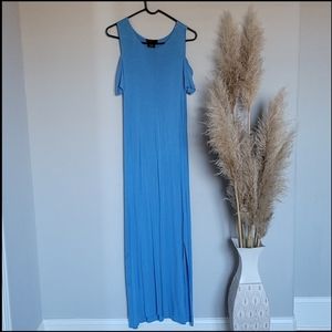 Maxi periwinkle blue cold shoulder one slit women's dress size S